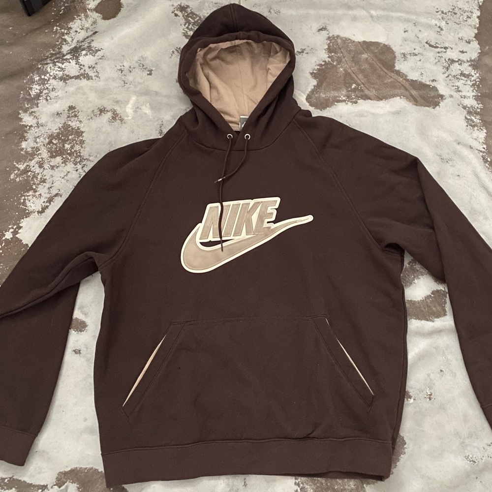 Brown Nike embroidered logo swoosh hoodie